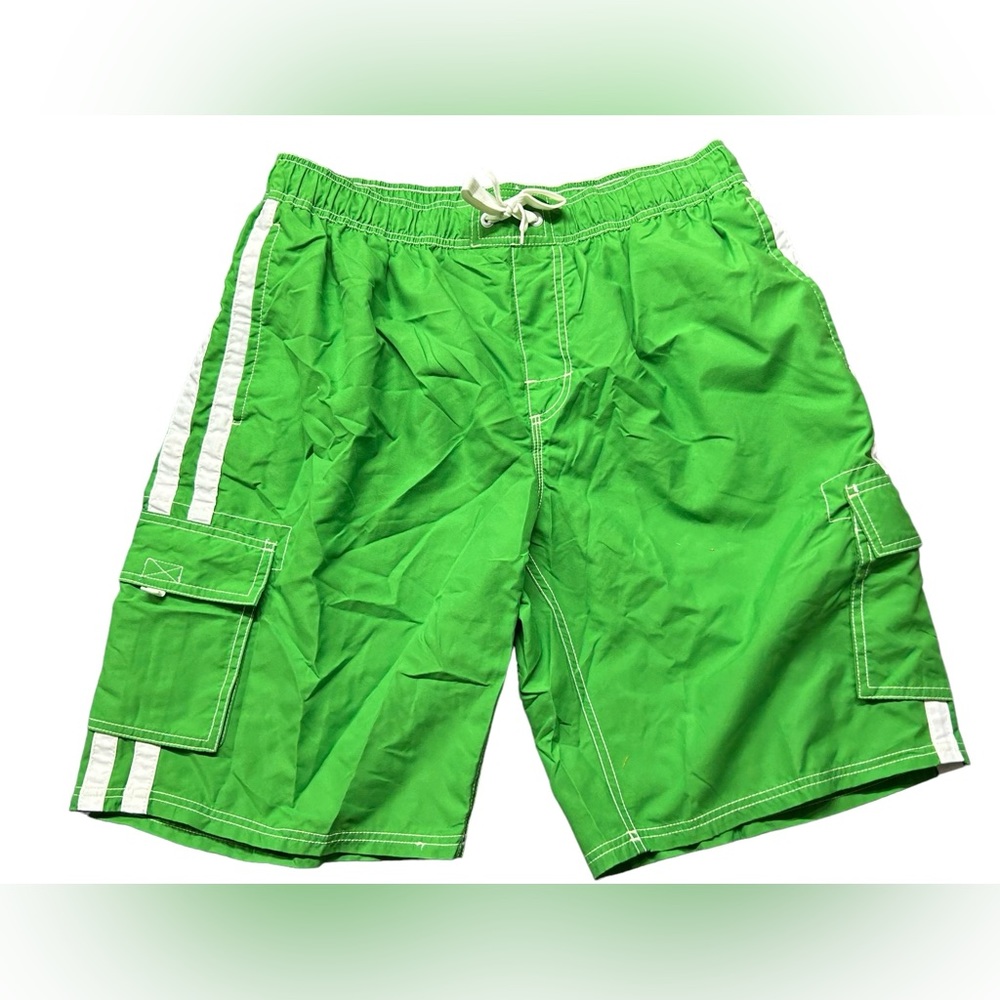 KANU SURF Men's Barracuda green swim trunks board shorts w drawstring front XL